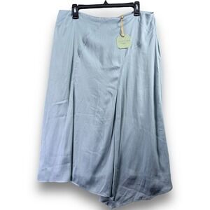 Ryegrass Satin Midi Skirt Womens 16 Powder Blue Slate Flare Skirt JCPenney NWT
